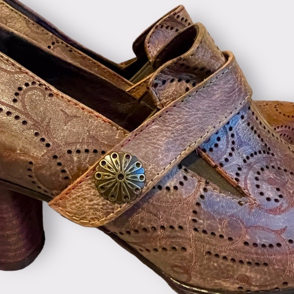 Retro Chunky Heeled Leather Slip on Heels Sz 41 - Picture 5 of 9